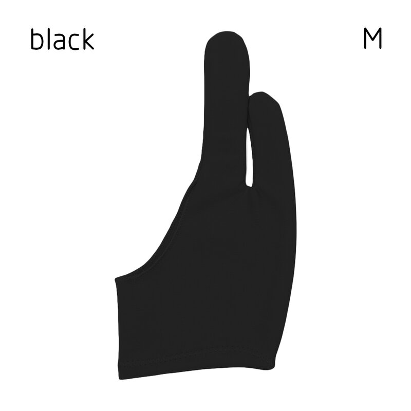 Guante de dibujo artístico para cualquier tableta de dibujo gráfico, antiincrustante de 2 dedos, para mano derecha e izquierda, color negro, tamaño libre