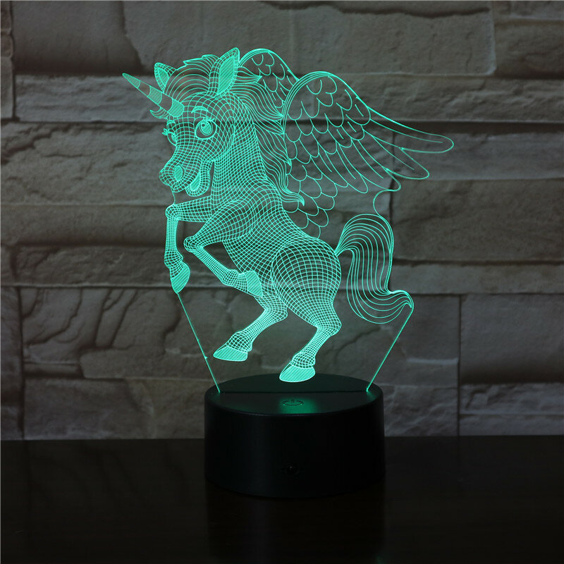 3D illusion lampki nocne jednorożec Model dotykowy LED lampy dekoracja do pokoju dziecięcego Rainbow horse Lights przyjaciele dzieci prezent urodzinowy 3441