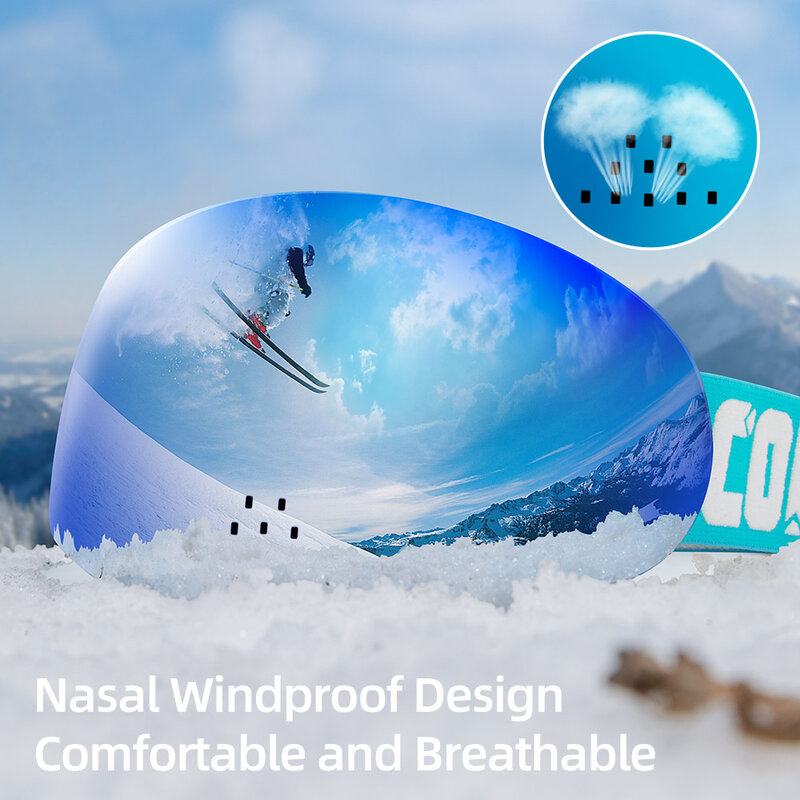 Óculos de esqui profissional camadas duplas uv400 proteção anti-nevoeiro nasal wingproof óculos de esqui anti-nevoeiro snowboard