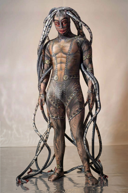 Kostuums Nachtclub Bar Halloween Event Fake Flesh Print Alien Snake Medusa Een Stuk Broek Prestaties