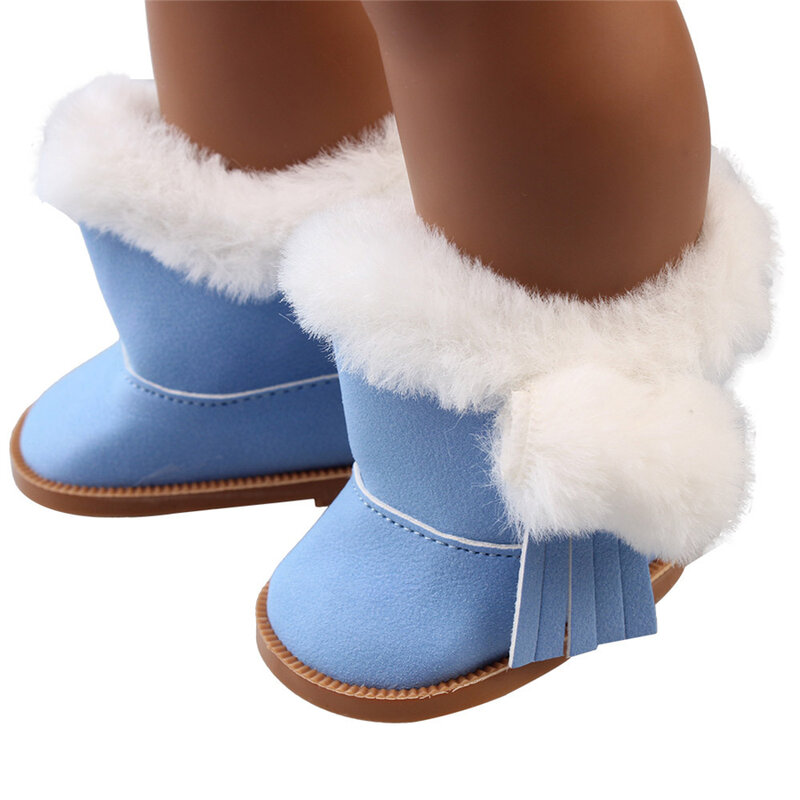 Wholesale Winter Doll Shoes White/Black/Brown/Rose Pink/Blue Plush Snow Boots For 43cm Baby And 18 American Dolls Toy Accessorie