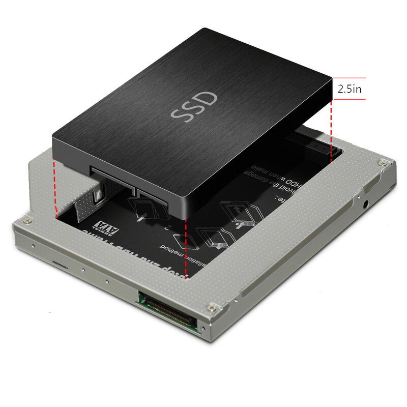 Sunvalley 12.7 millimetri universale della lega di alluminio 2nd HDD Caddy IDE a SATA 2.5 "custodia SSD DVD/CD-ROM baia ottica per il computer portatile