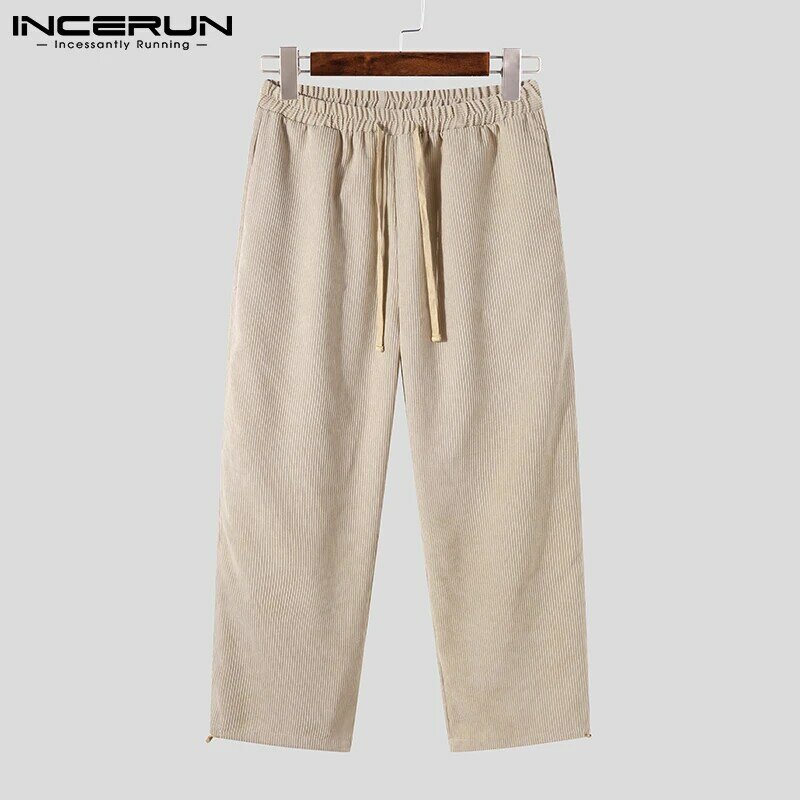 INCERUN-pantalones de ocio para hombre, pantalón sencillo que combina con todo, holgado, de cintura alta con cordón, S-5XL, 2021