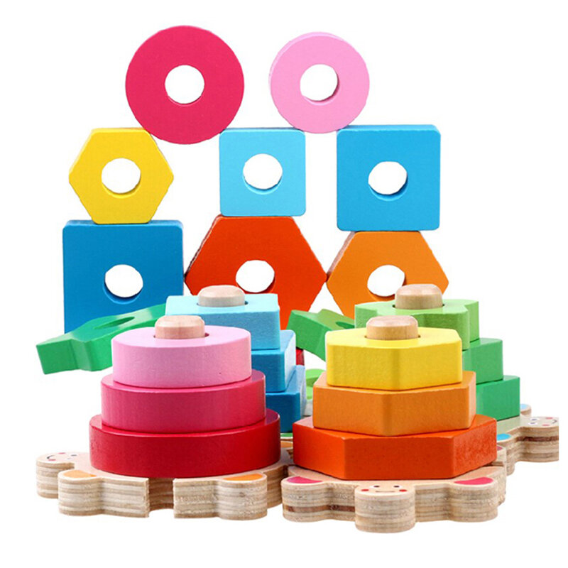 유아 아기를위한 나무 쌓기 장난감 2 3 4 5 세 모양 분류기 Montessori Educational Puzzle Blocks Jouet En Bois Enfant