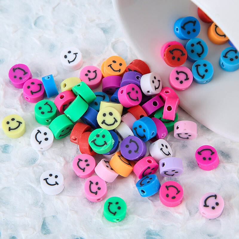 Contas argila polímero rosto sorriso colorido 50 embutido para fazer joias brinco diy pulseira colar acessório