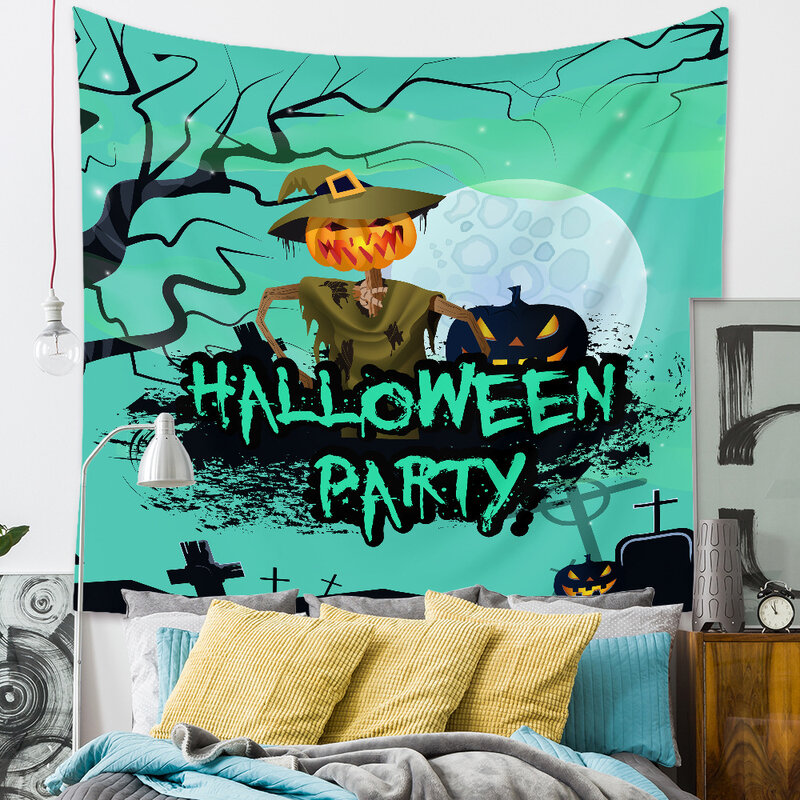 Tapisserie imprimée 3D motif joyeux Halloween, décoration murale rectangulaire amusante pour la maison, style 9