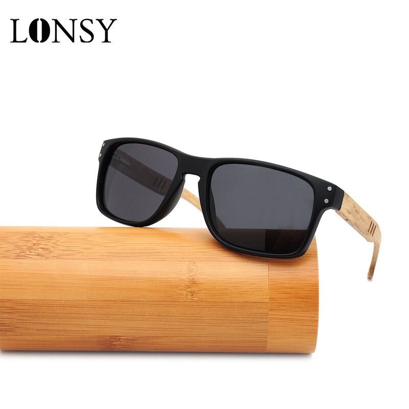 LONSY-lunettes de soleil en bois faites à la main pour hommes et femmes, verres solaires polarisés, Vintage, Sport, Oculos UV400