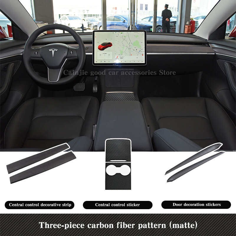 Modelo Y pegatina rosa para consola central Tesla, Modelo 3 2021, accesorios, parche ABS de fibra de carbono