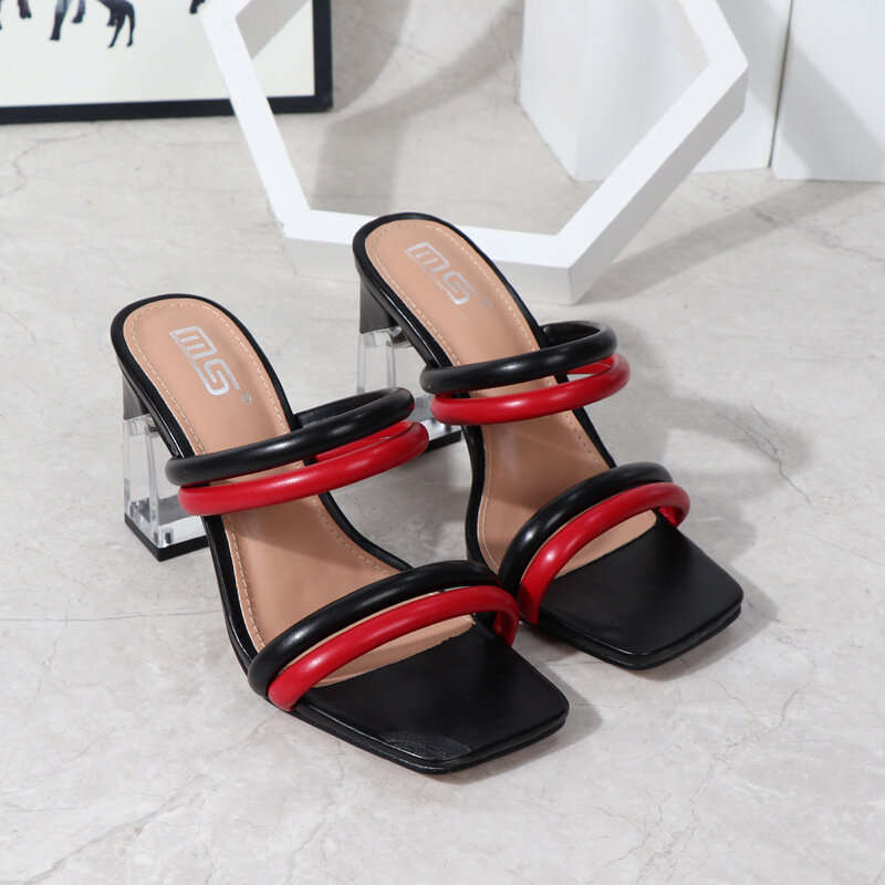 Sandalias elegantes de tacón transparente para mujer, zapatos de tacón alto de Color mezclado conciso, de lujo, nueva moda 2021