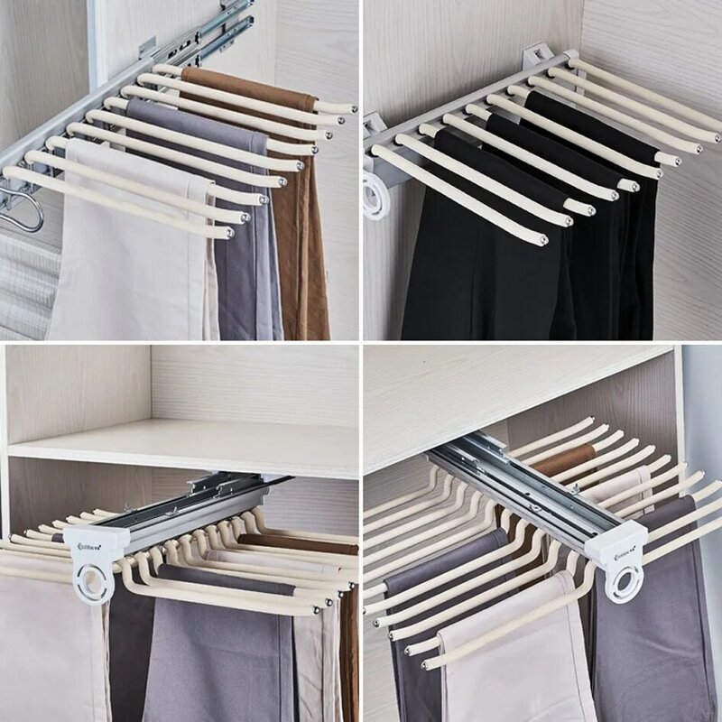 Trousers Rack Telescopic Pants Rack Pants Shelves  Trousers Hangers  Damping Double-row Cabinet Clothes Shelfs Thicken Hardware