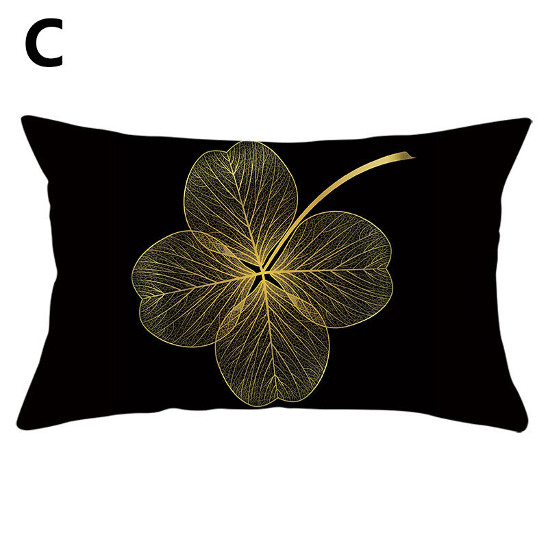 Fundas de almohada decorativas con impresión de planta, color negro y dorado, funda de almohada de poliéster a rayas, decoración del hogar