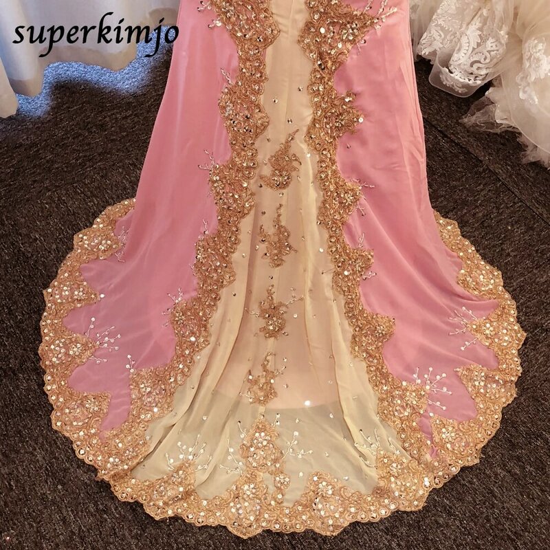 lace prom dresses real picture mermaid pink 2020 sweetheart neckline court train appliques chiffon beaded evening dresses