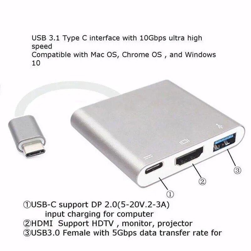 HUB USB C à compatibles HDMI Pour Macbook Pro/Air Thunderbolt 3 USB Type C Hub HDMI-compatible USB 3.0 Port USB-C Puissance