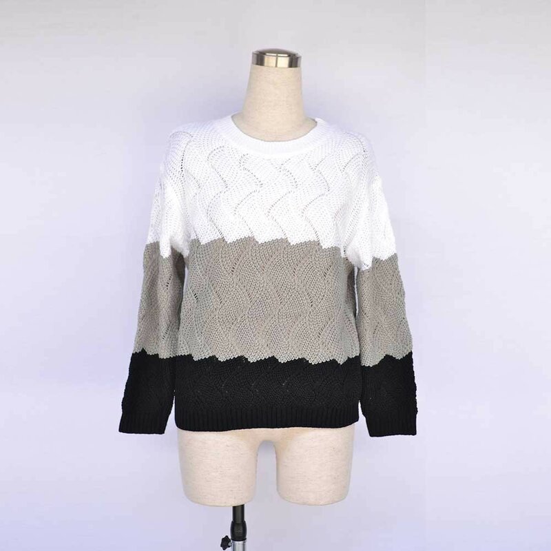 BEFORW-suéter informal de manga larga para mujer, Tops de punto con cuello redondo, Jersey suave de Color contrastante, Otoño e Invierno