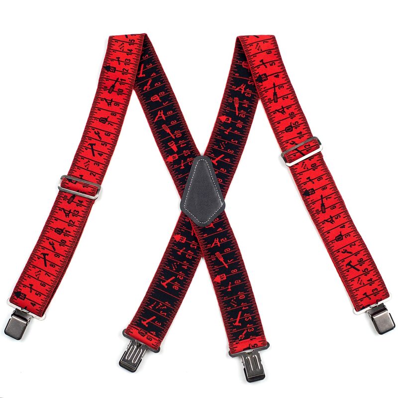 Suspenders Tool Belt 2" Wide Adjustable And Elastic Braces X Shape With Very Strong Clips - Heavy Duty Tape Measure Suspenders