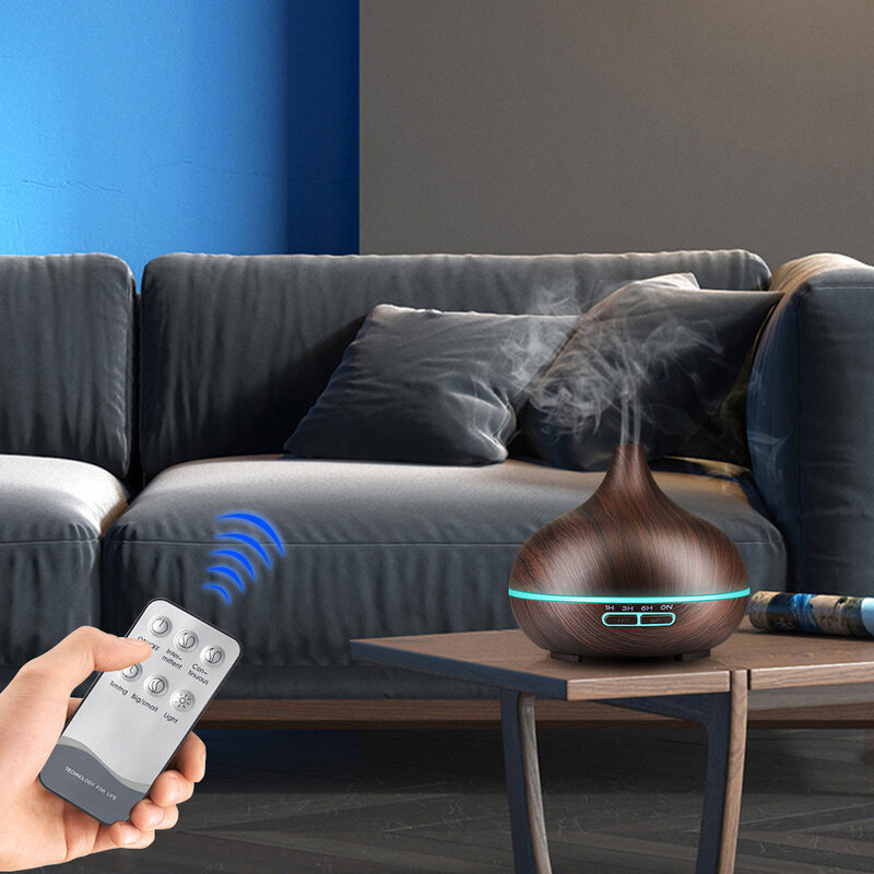 Humidificador ultrasónico para el hogar, difusor de Aroma de grano de madera con Control remoto, lámpara respetuosa con el medio ambiente, 400ML