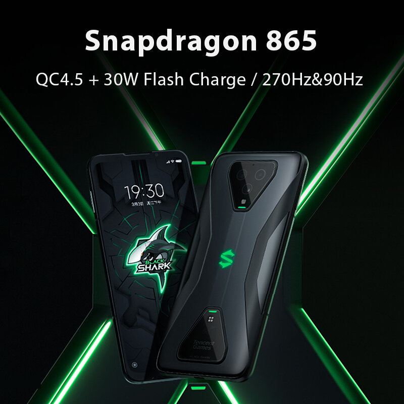 Global Version สีดำ Shark 3 5G Snapdragon 865 Smartphone 8GB 128GB เกมโทรศัพท์ Octa Core 64MP Triple AI Cams 4720MAh