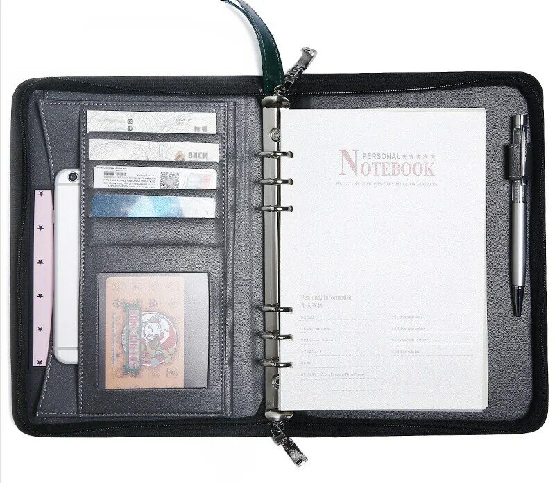 A5 Buku Diary Pengikat Ritsleting Notebook Dapat Dikunci Gaya Bisnis, 7.09X10.08 Inci, 80 Lembar, TPN062