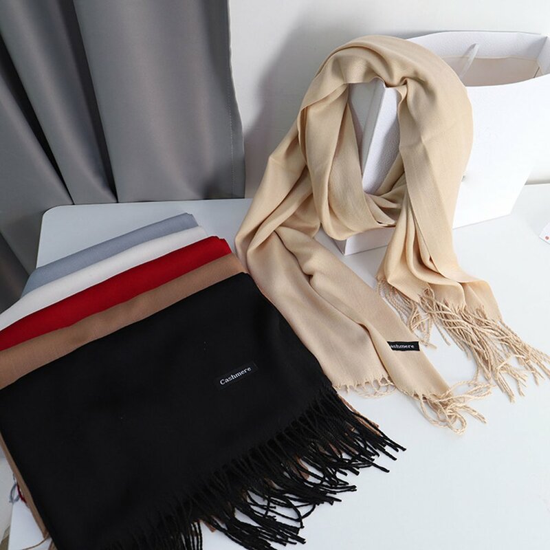 Soft Cashmere Scarves Women 2020 Autumn New Solid Color Wraps Thin Long Scarf with Tassel Casual Lady Winter Female Shawl