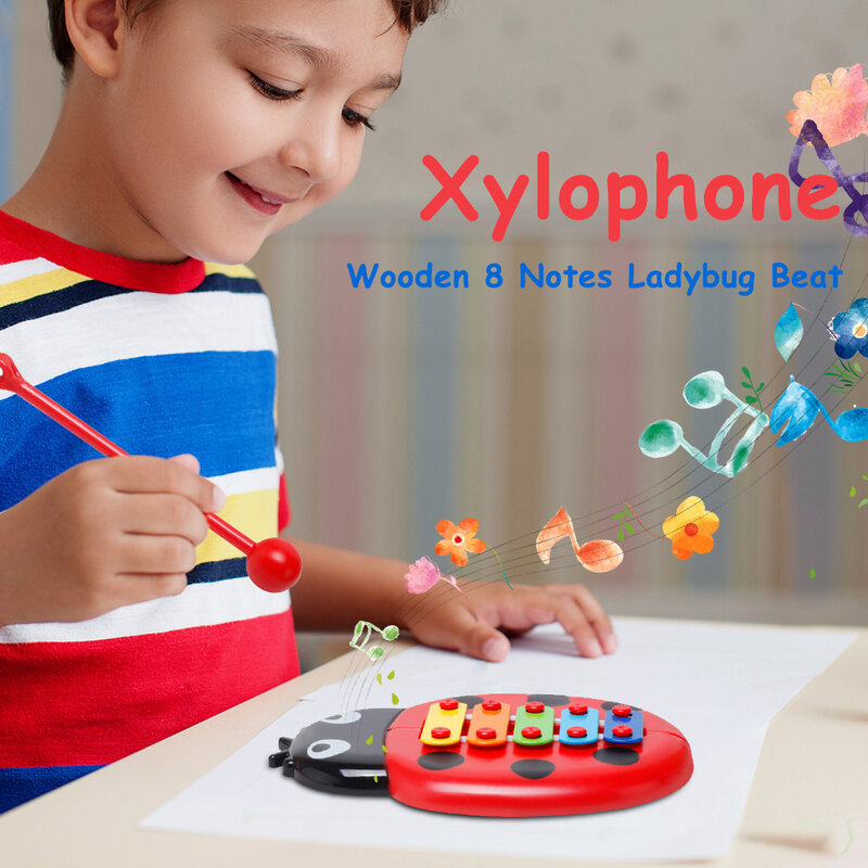 Ladybug-instrumento Musical para niños, instrumento de mano para aprender notas, Juguete Musical educativo para niños, xilófono para golpear