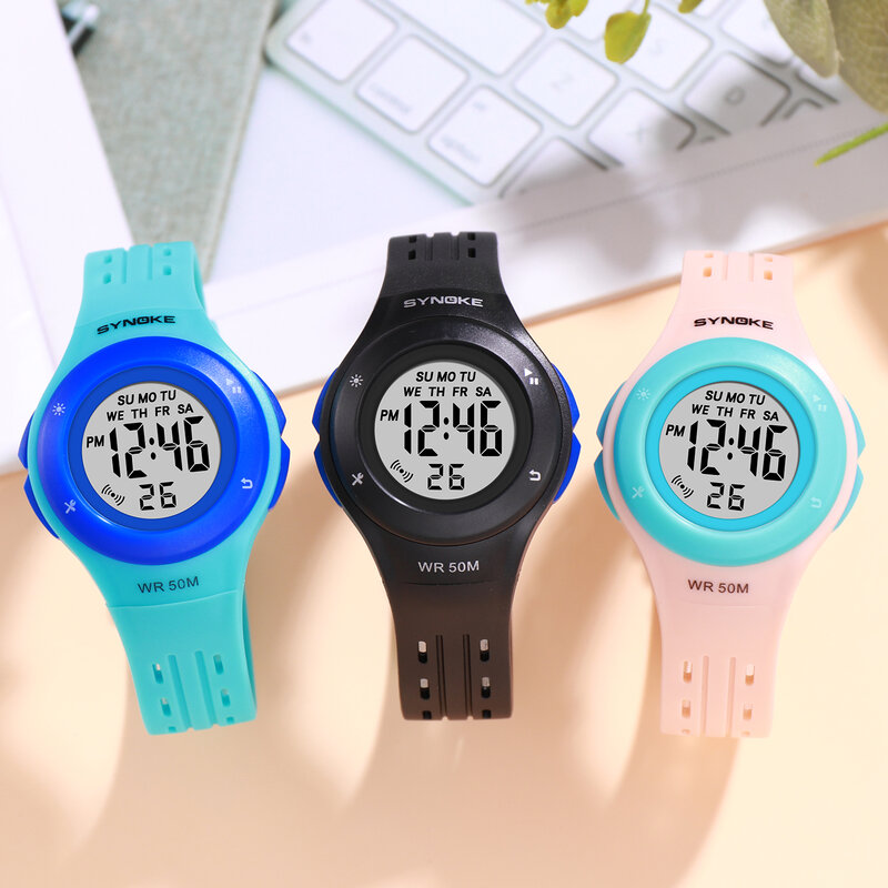 SYNOKE 어린이 시계 소년 소녀 야외 스포츠 시계 어린이 방수 LED 전자 어린이 손목 시계 여성 시계 선물