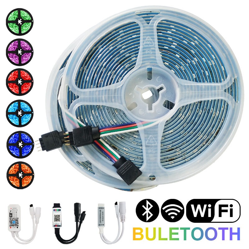 Iuces-Tira de luces Led RGB 5050SMD2835, lámpara Flexible resistente al agua con WiFi, Bluetooth, DC12V