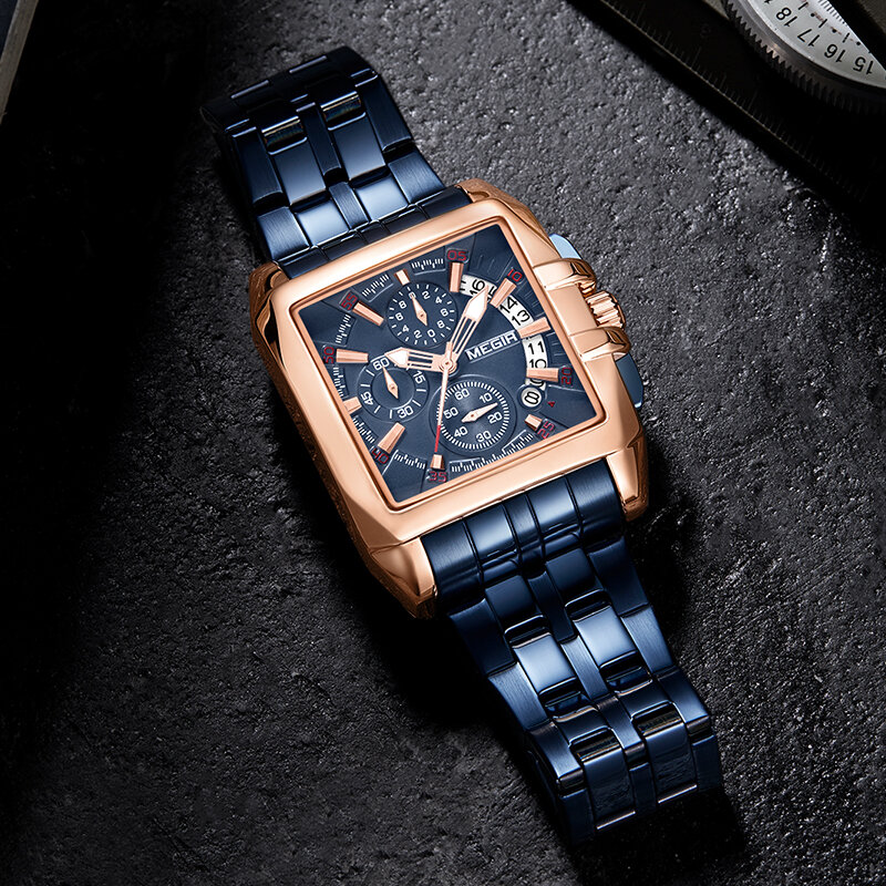 ホット販売新megirブランドオリジナルクロノグラフクオーツ男性ステンレス鋼ビジネス腕時計男性時計レロジオmasculino
