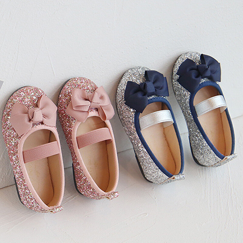 Primavera outono meninas sapatos bling princesa sapatos glitter bowtie crianças apartamentos crianças rasas sapatos do bebê único toddlers k226