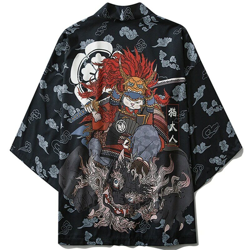 Kimono de gato samurái japonés tradicional para hombres y mujeres, ropa informal de Cosplay de Anime, Yukata Haori, Túnica de verano, 2021
