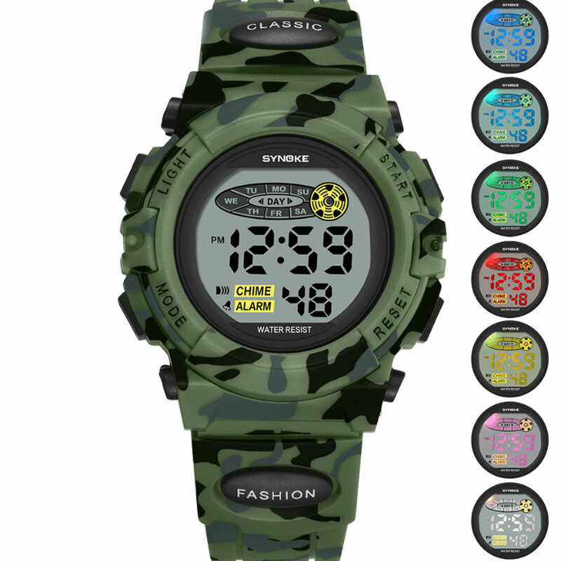 Kleur Lichtgevende Student Elektronische Horloge Toevallige Camouflage Led Digital Dial Wekker Sport Kinderen Horloges Boy Girl Gift