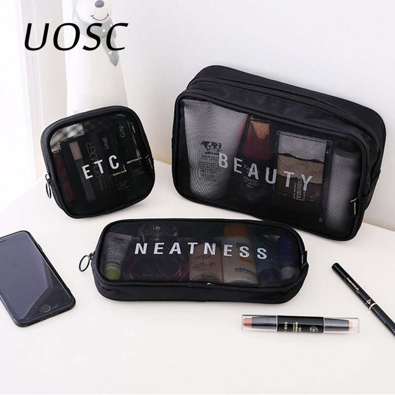 UOSC Tas Kosmetik Travel Wanita Makeup Transparan Ritsleting Tempat Penyimpanan Organizer Tas Perlengkapan Mandi Kit Cuci Kecantikan