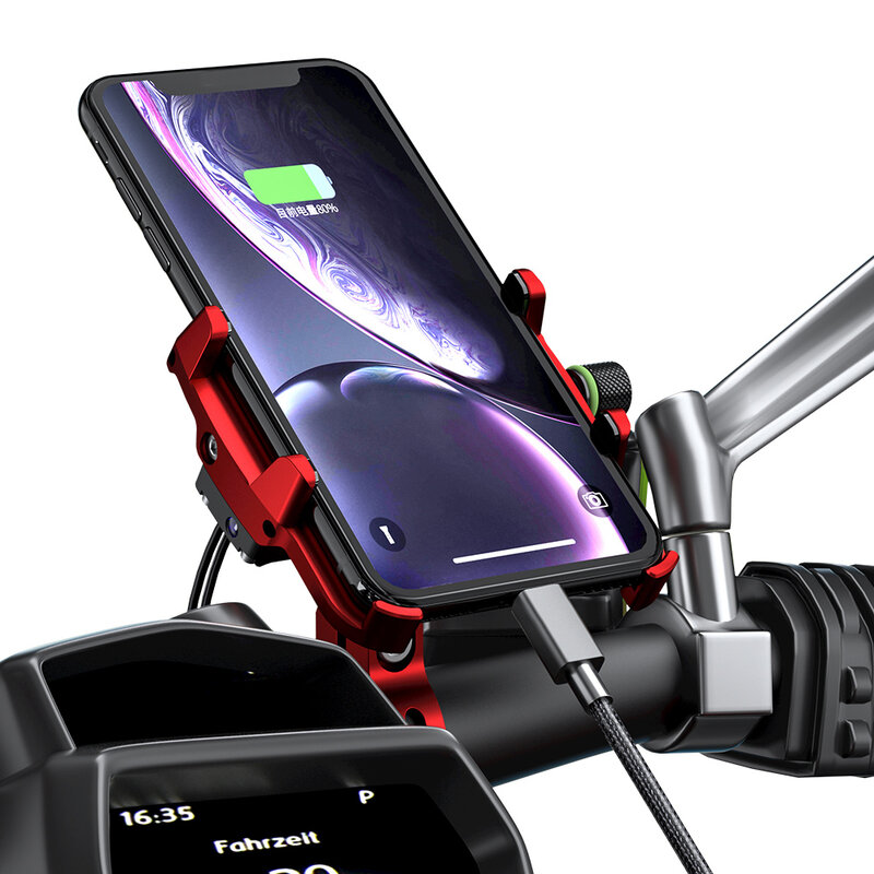 Soporte fijo para teléfono de bicicleta y motocicleta, manillar de aleación de aluminio con cargador de alimentación USB, 3,5-7 pulgadas