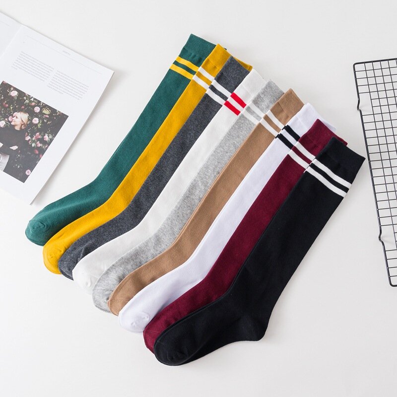 College Style Winter Warm Long Socks Cute Girl Japanese Knee Highs For Women Stocking Stripe Popular Coat Thigh Pantyhose