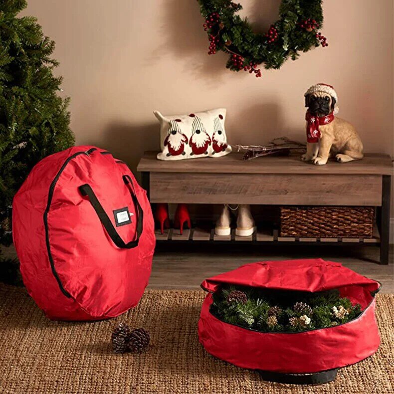 Bolsa de almacenamiento de corona de árbol de Navidad plegable, bolsa grande y pequeña para el hogar, funda protectora impermeable