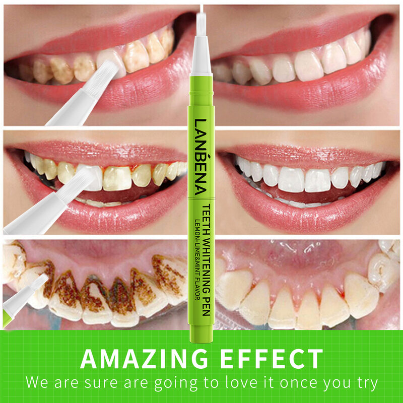 Lanbena dentes clareamento caneta gel essência limão limão higiene oral gare clarear dente remover manchas placa ferramentas de segurança dental