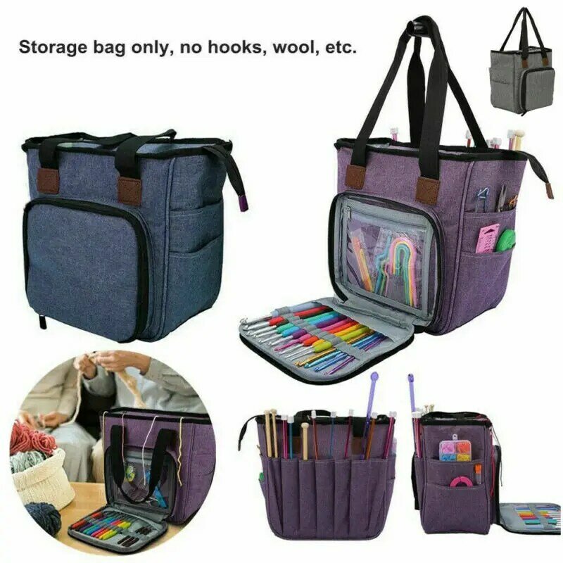 Portable Crochet Hooks Yarn Storage Tote Bag Knitting Tool Accessory Carry Organizer Holder Case