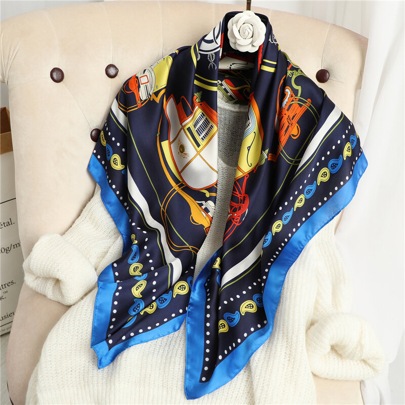 Foulard carré en Satin de soie pour femmes, marque de luxe, Hijab, châles enveloppés musulmans, mode dames, bandeau 90x90cm