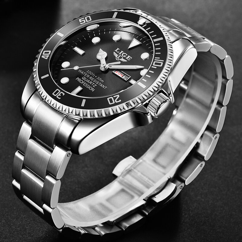 LIGE 2021ใหม่หรูหราแฟชั่นธุรกิจนาฬิกาผู้ชายสแตนเลสกันน้ำนาฬิกาข้อมือ Relogio Masculino