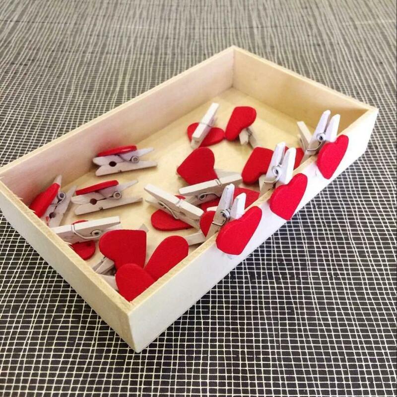 20PCS Kawaii 미니 빨간 연인 심장 모양의 나무 클립 메모 책 클립 학교 사무실 클립 용품 액세서리 편지지
