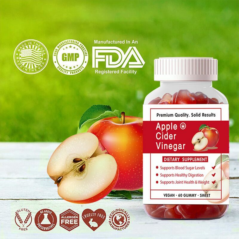Gommes à base de vinaigre de pomme, vitamines B9 B12, racine de myrtille biologique, pour la détox, le nettoyage et la gestion du poids