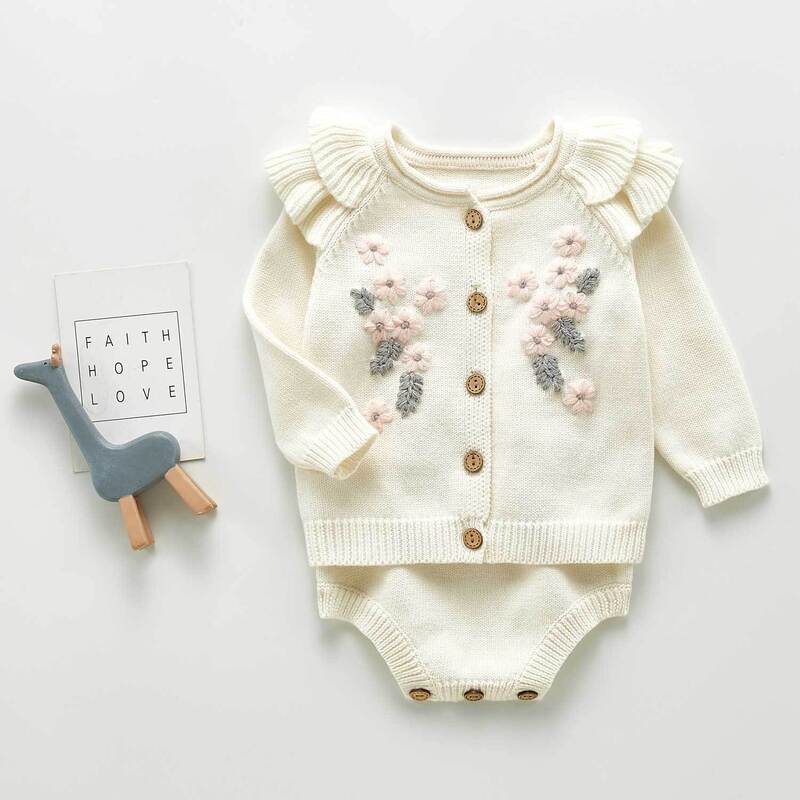 Одежда для маленьких девочек осенний детский трикотажный костюм, комплект для новорожденных, свитер для маленьких девочек вязаный кардига...