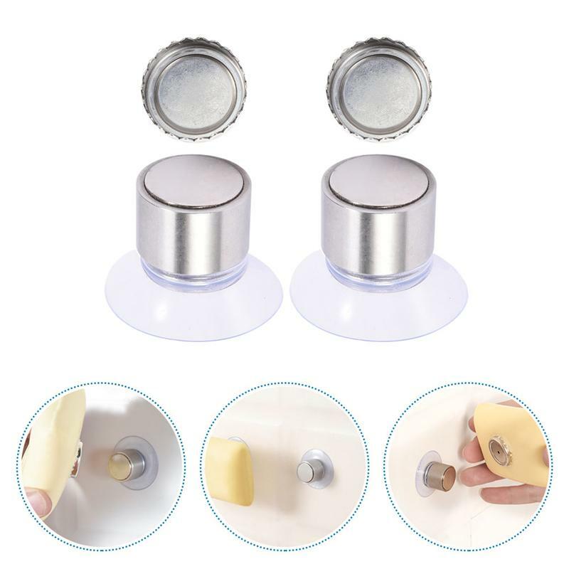 2 Sets of Magnetic Soap Holders Bathroom Wall Hanging Soap Holders Stainless Steel Cylindrical Soap Dish for Kitchen Bathroom