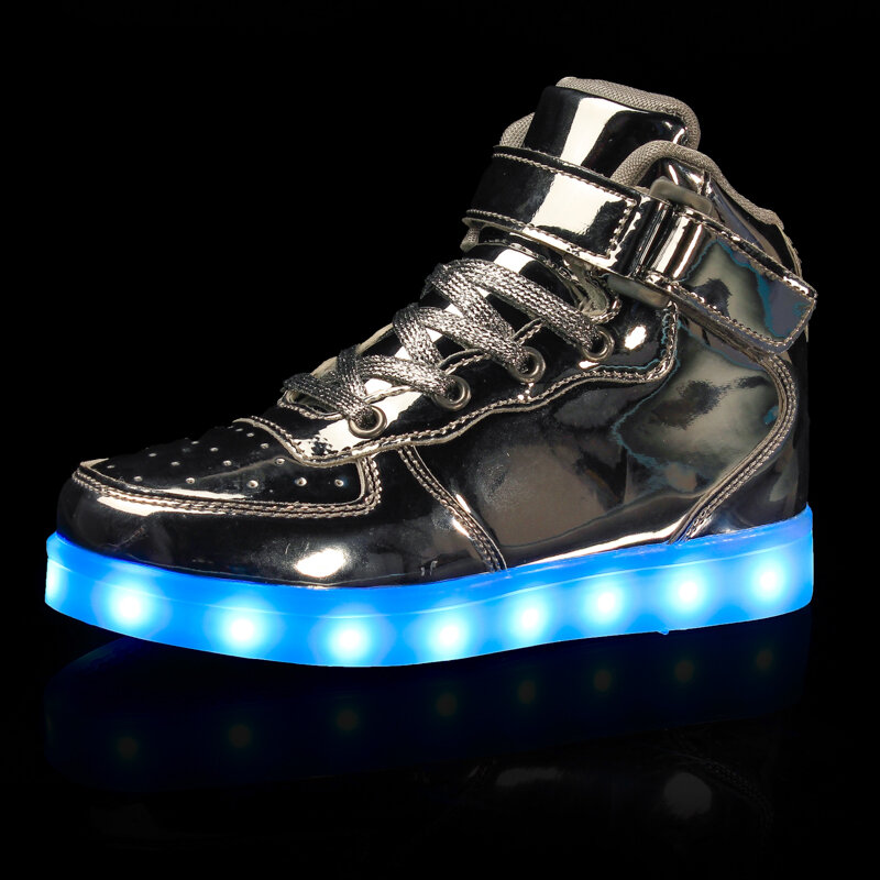 10 niños Led de carga usb brillante zapatillas de deporte de los niños bucle gancho de moda luminosa zapatos para los muchachos de las muchachas de las mujeres de los hombres zapatos de skate zapatos 25-46