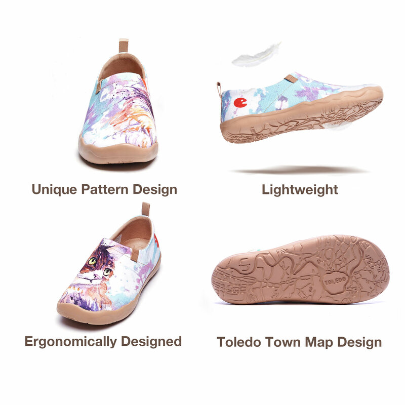 Tênis de caminhada feminino uin, sapatos leves de viagem flor pintada para passear, loafers