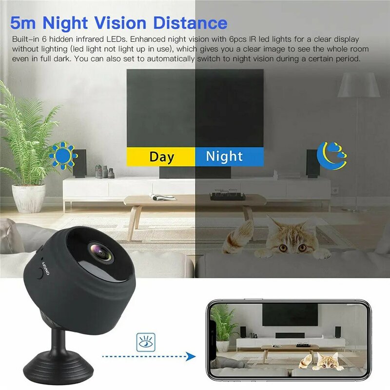 Камера видеонаблюдения A9 светильник кой высокой четкости, ночным видением, 1080P, Wi-Fi