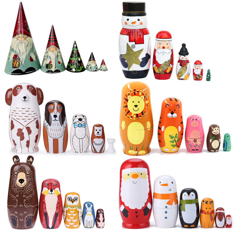 Muñecas rusas Matryoshka, juguetes creativos de tilo, oso, anidamiento de oreja, regalo ruso, estilo étnico tradicional, DIY