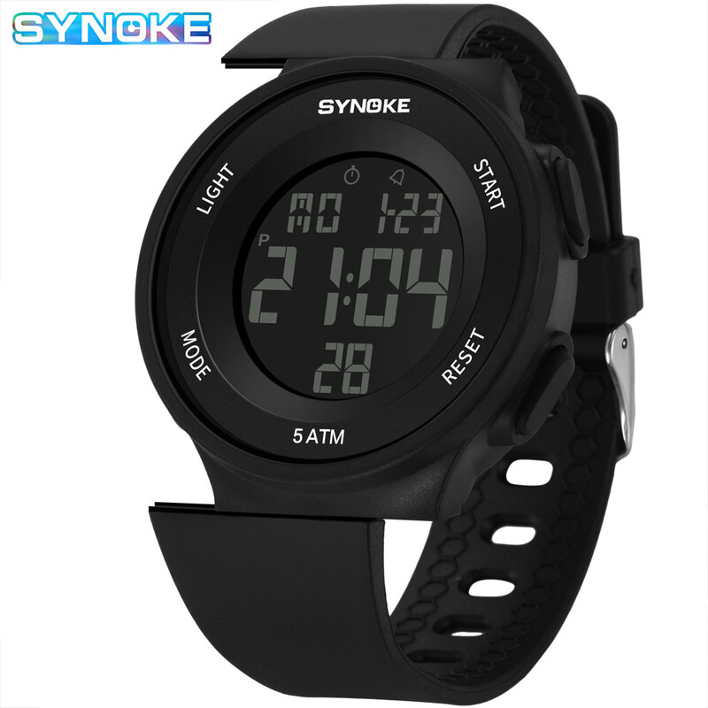 Synoke-男性と女性のためのデジタルLEDディスプレイ,スポーツ腕時計,防水,取り外し可能なストラップ付き