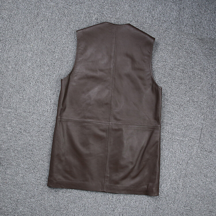 Chaleco de piel de oveja auténtica con doble botonadura para mujer, ropa informal con cuello en V, novedad de fábrica