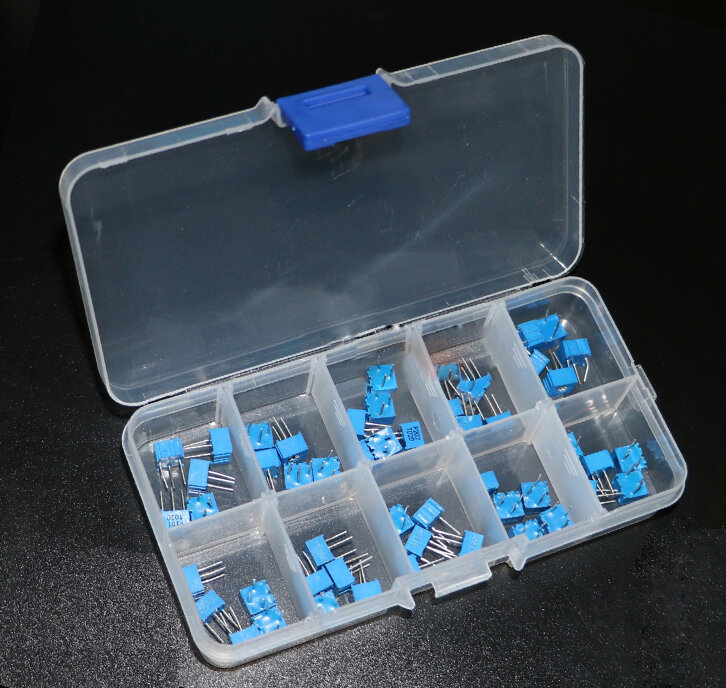 Kit de potenciômetro de 50 tamanhos 100-1m 3362 sortidos, com 13 valores, 3362w, resistores variáveis, pacote de resistores eletrônicos