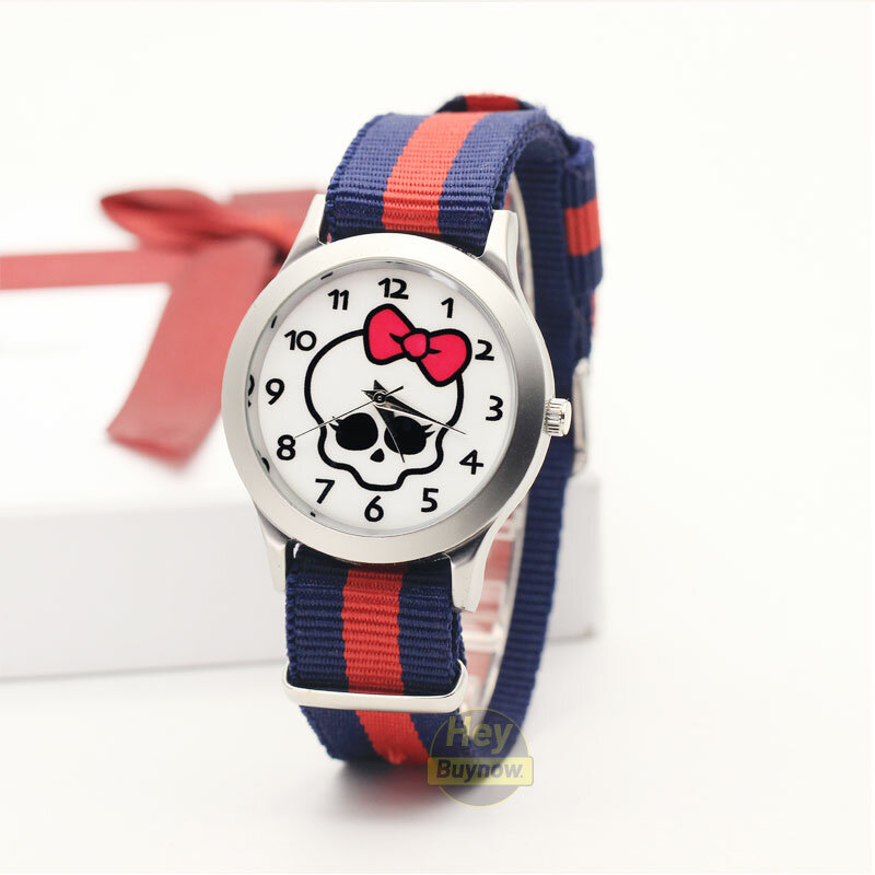 Модные дизайнерские Детские часы с розовым бантом и черепом, милые часы для маленьких девочек и мальчиков, подарок на день рождения, часы, ча...